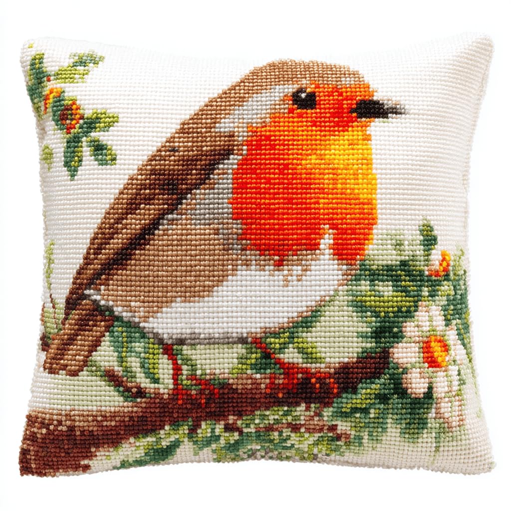 JWPSHIJIE DIY Latch Hook Cushion Kit,Bird Robin Design,Throw Pillow Cover Craft Kit with Printed Canvas,43x43 cm(17x17 Inch) -7