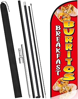 15 ft Breakfast Burritos Feather Banner Flag Kit Mexican Food Advertising Swooper Flag Banner Signs with Aluminum Flagpole Ground Spike Storage Bags for Restaurant Outdoor Store Business