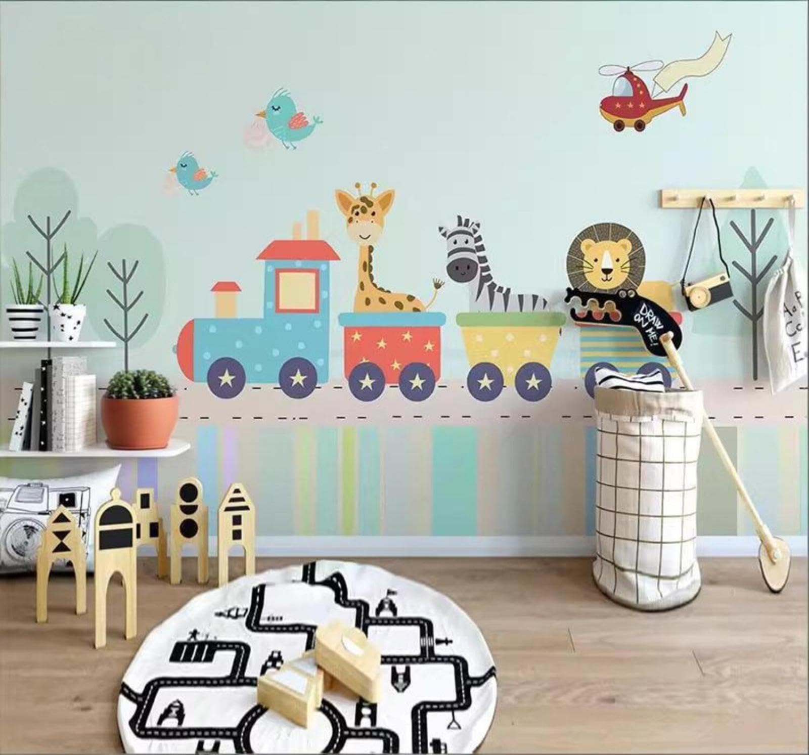 Cartoon Trees Animals Toy Trains Aeroplanes 3D Wallpaper Easy Install Feature Office Living Room Sofa Bedroom TV Background Wall Decoration-400cm×280cm
