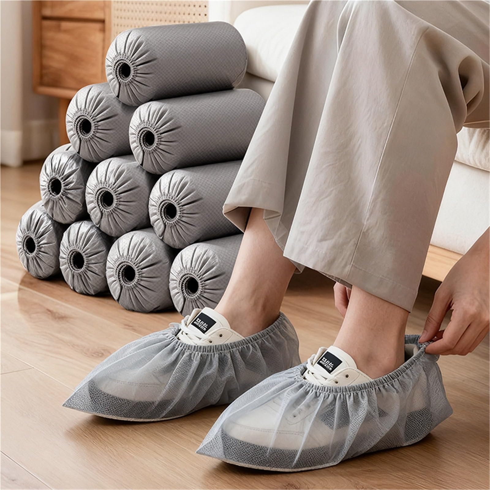 Copriscarpe Coprigambe in tessuto non ispessito, copriscarpe antiscivolo for interni e for la casa(200 Pcs)