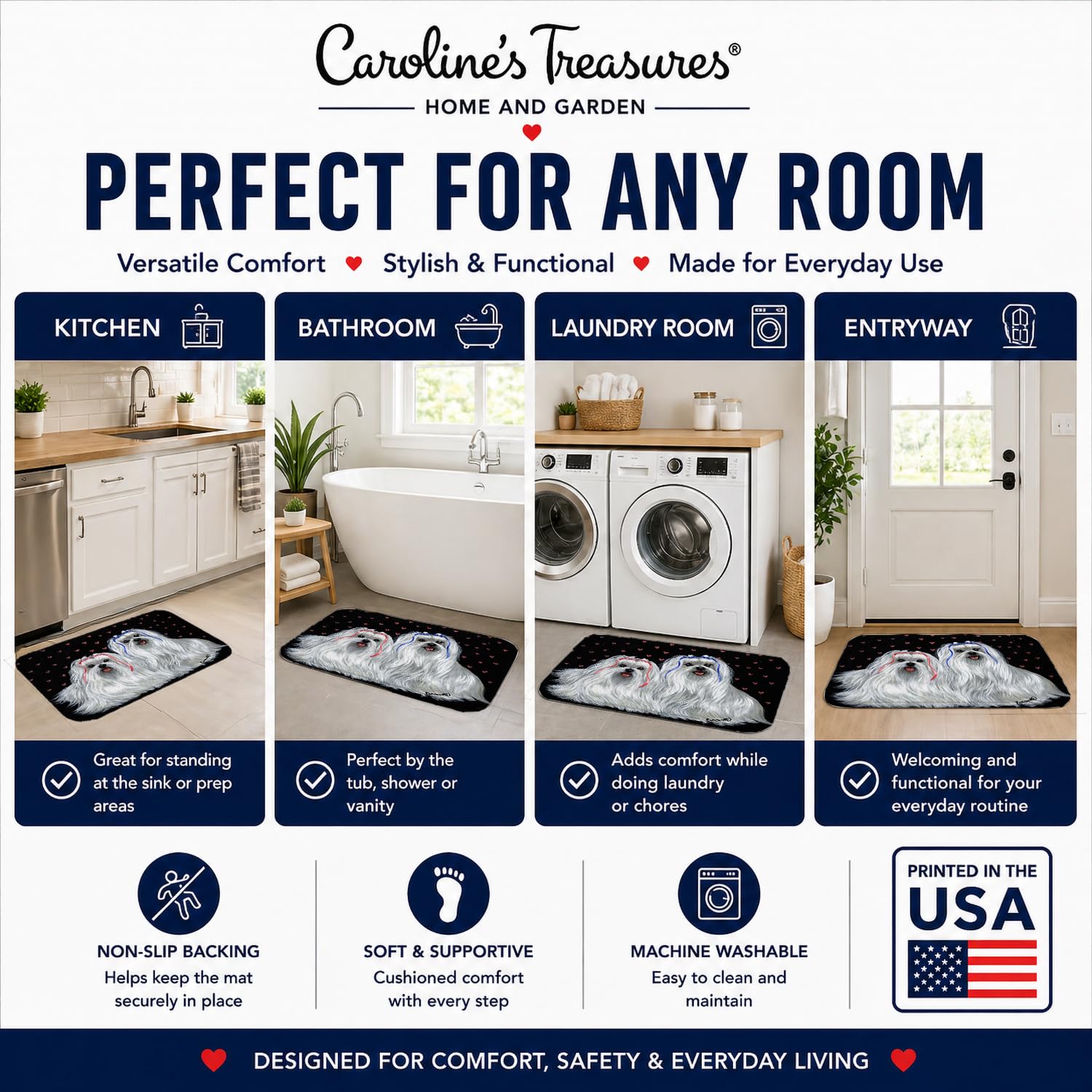 Caroline's Treasures Maltese Sweethearts Memory-Foam-Matte, maschinenwaschbar Fußmatten, Schaum, Mehrfarbig, 19 X 27