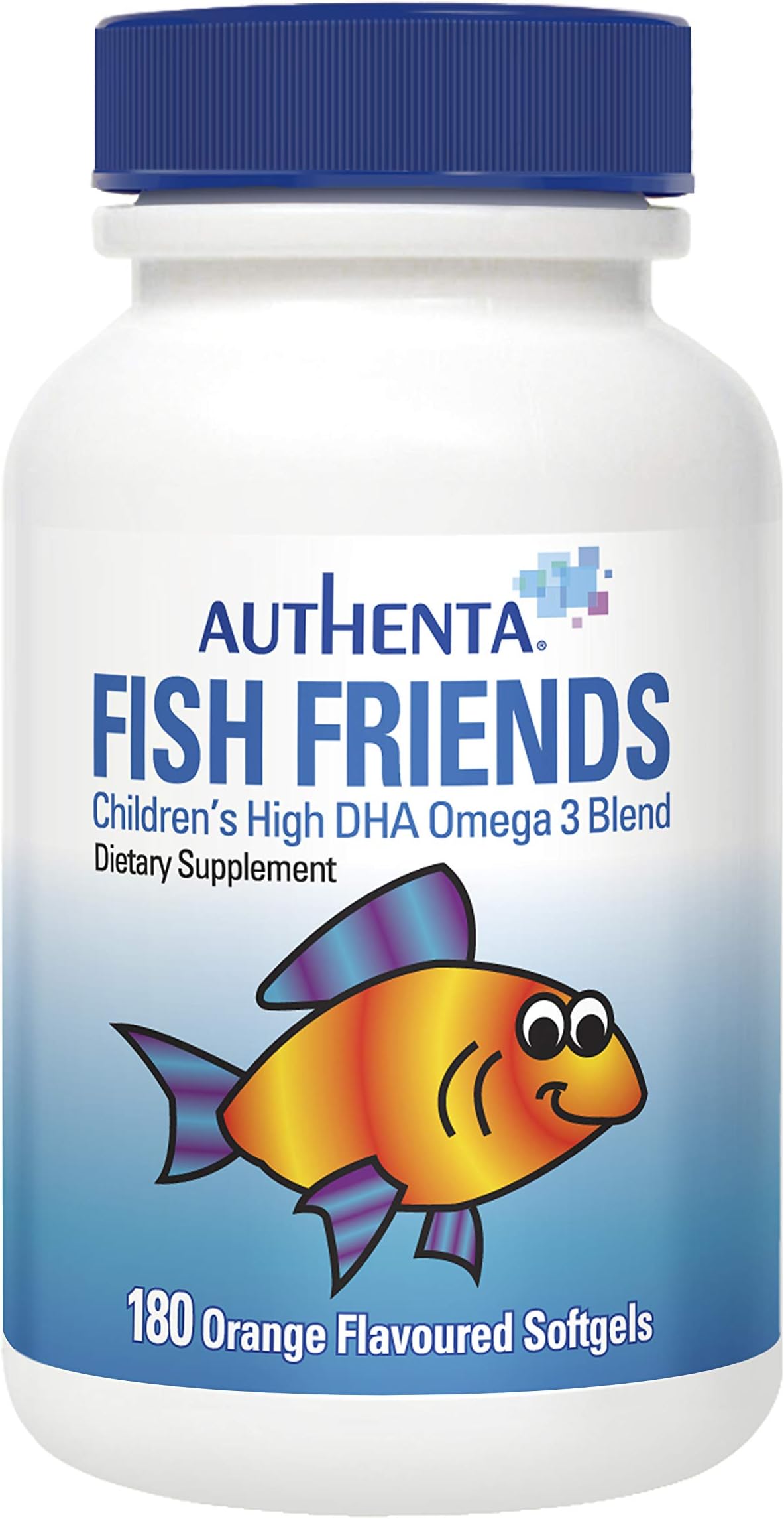 Authenta Fish Friends - Children's High DHA Omega 3 Fish Oil (to Support Cognitive Development) - 180 Orange Flavored Chewable Pills for Toddlers and Kids (5-Star IFOS Rating, 3 Month Supply)