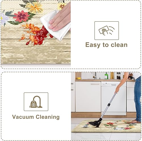 Miniatura 5 de KIMODE Kitchen Floor Mats Cushioned Anti Fatigue,Farmhouse Floral Rugs Sets of 2,Memory Foam Carpet Non Slip,Long Sink Runner for Bathroom Laundry