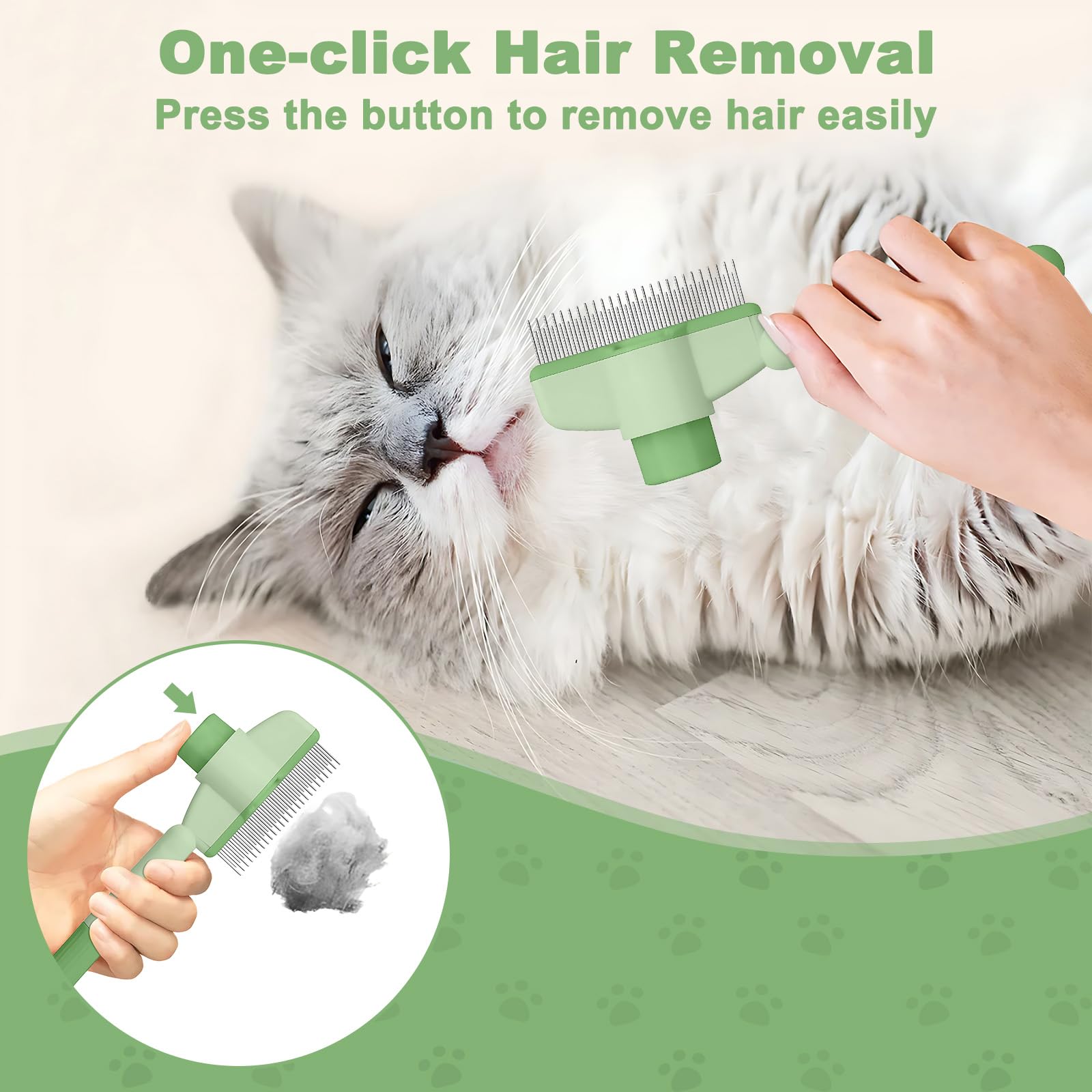 2Pcs Cat Comb with Release Button, Long & Short Stainless Steel Metal Teeth Flea Combs - Image 2