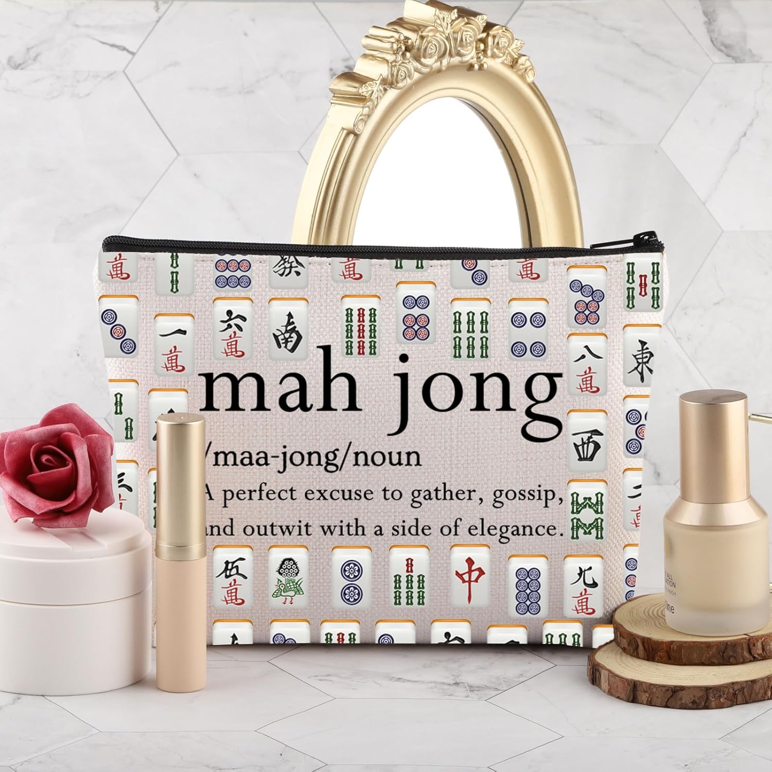 PLITI Mahjong Gifts Funny Mahjong Player Gifts Mahjong Lover Bag Mahjong Board Game Fan Gift Mahjong Definition Makeup Bag (Mahjong Noun Bag), cosmetic bag-1 - Image 5