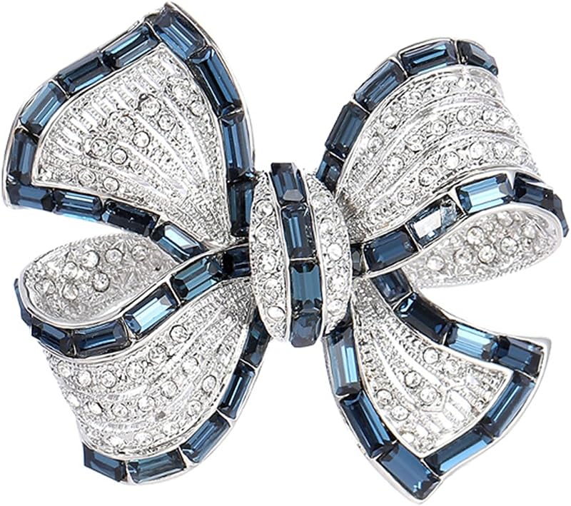 YeapYeap Bow Brooches for Women Girl - Austrian Rhinestone Scarf Pin for Ladies Wedding Bouquet Broach for Birthday, Christmas, Anniversary（Silver）