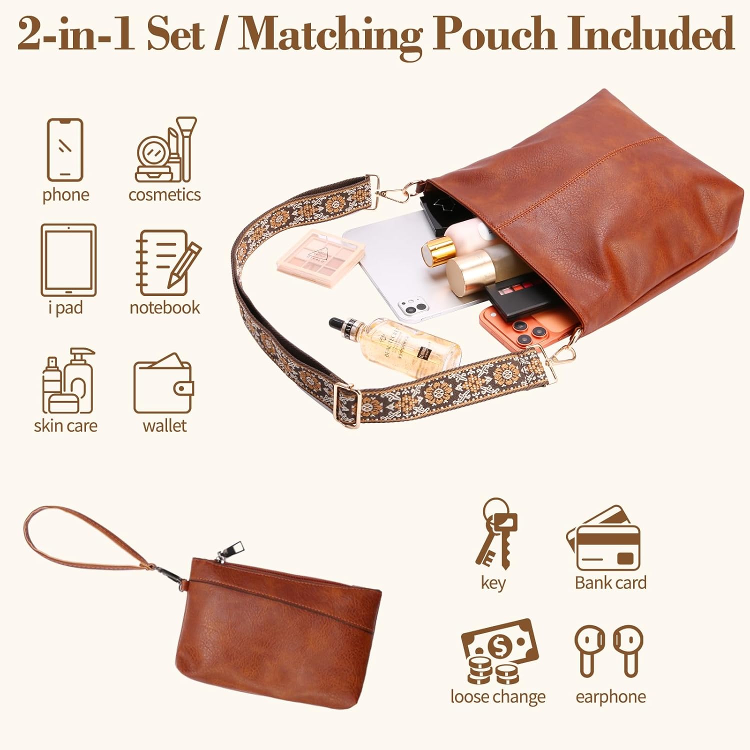 Leather Crossbody Bag for Women Soft Hobo Purse & Handbag & Shoulder Bag, Womens Everyday Purse for Work, Travel & Daily Use - Image 3