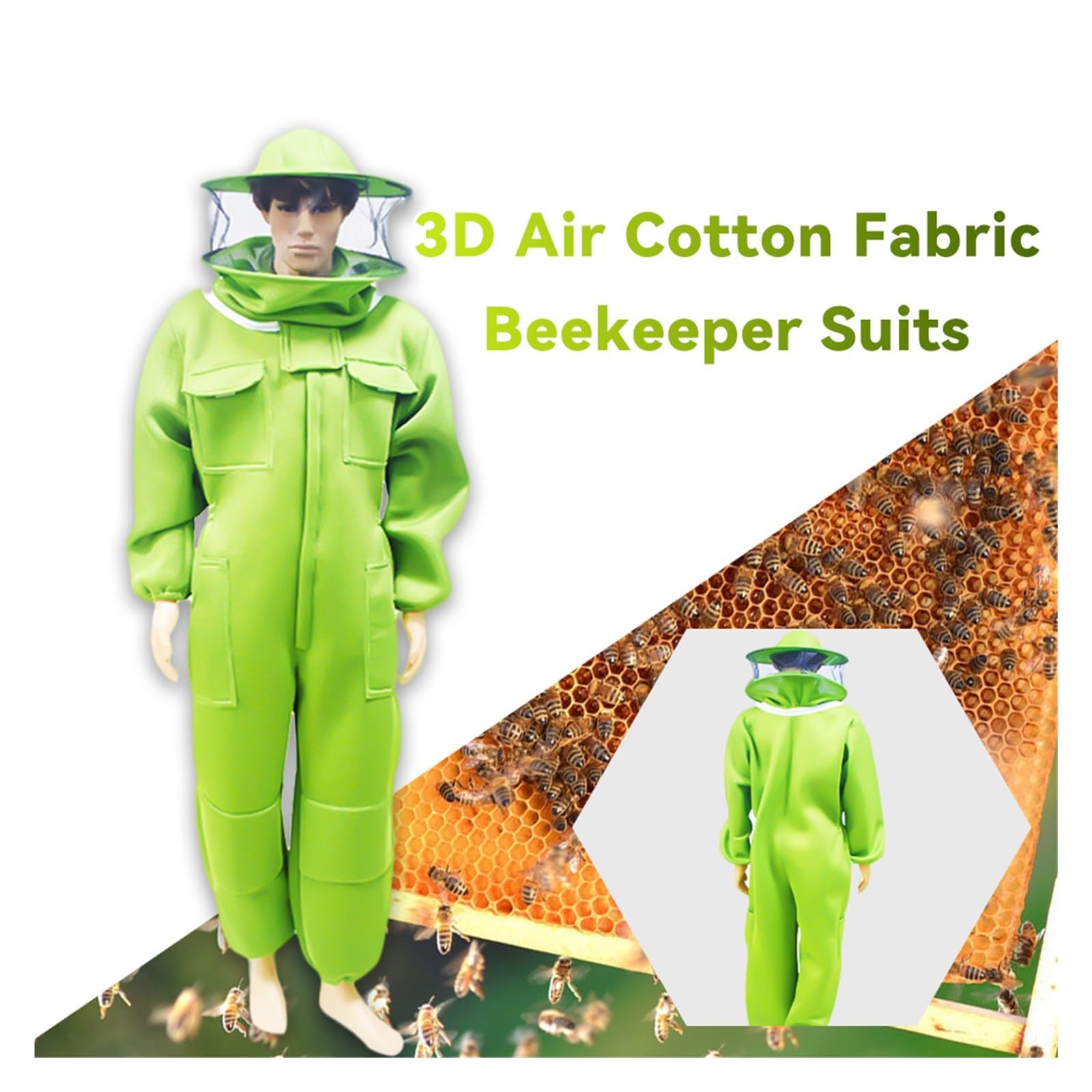 Costume d'abeille, Vêtements d'apiculture 3D Air Coton Tissu Combinaisons d'abeilles d'apiculteur(XXL)