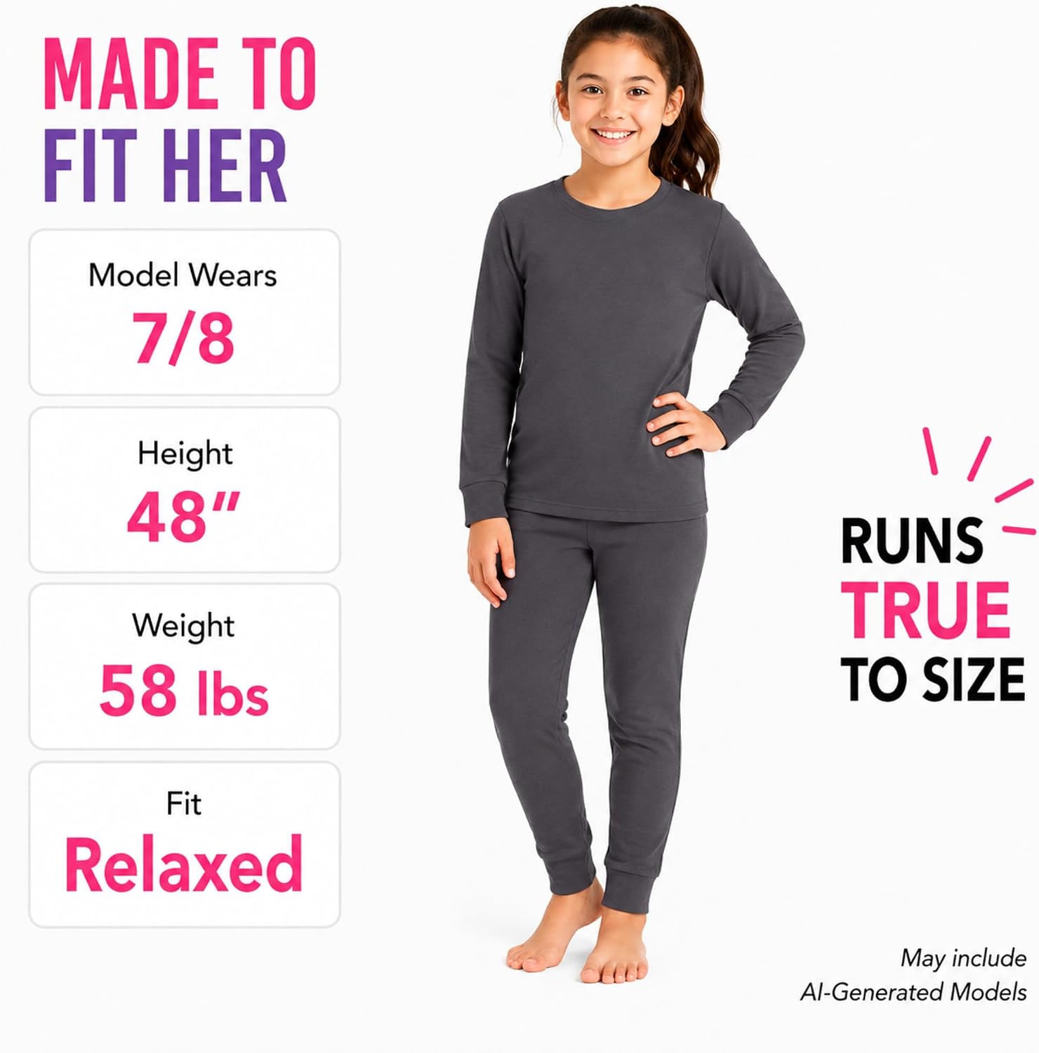Sweet & Sassy Girls Thermal Underwear Set - 4 Piece Waffle Knit Thermal Long Sleeve and Long Johns Base Layer (Sizes 2T-16)