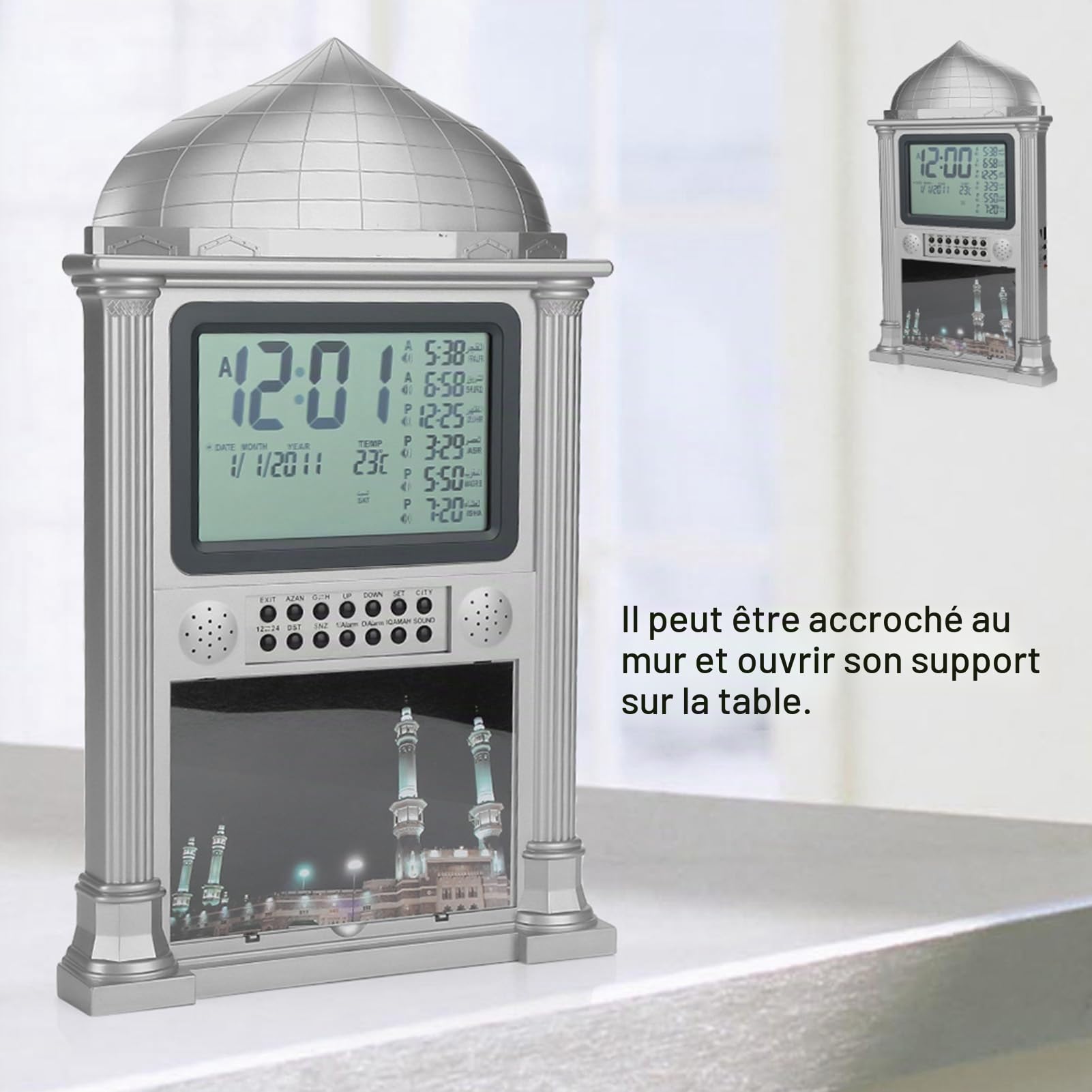 Horloge Plastique Réveil Numérique avec Écran LCD pour Prière Nimaz