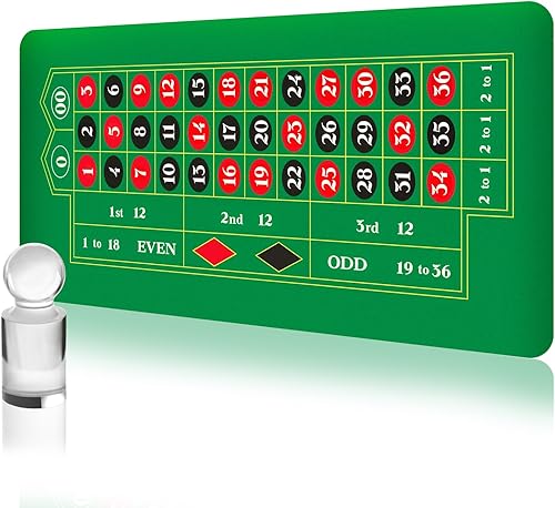 Poen Tapete de mesa de ruleta de 70 x 35 pulgadas con marcador de ganancias y bolsa de almacenamiento, diseño de ruleta antideslizante de goma,