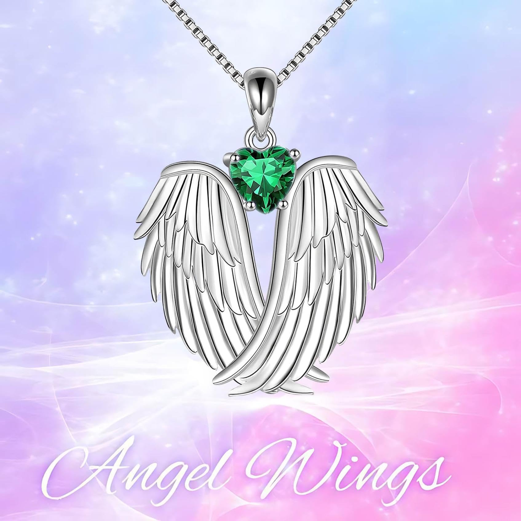 AEGJEGVD Halskette Flügel-Halskette 925er-Sterlingsilber Schutzengel-Geburtsstein-Halskette Flügel-Anhänger Sterling Silber FL¨¹Gel Halskette Engelsfl¨¹Gel Schutzengel Schmuck für Frauen und Mädchen