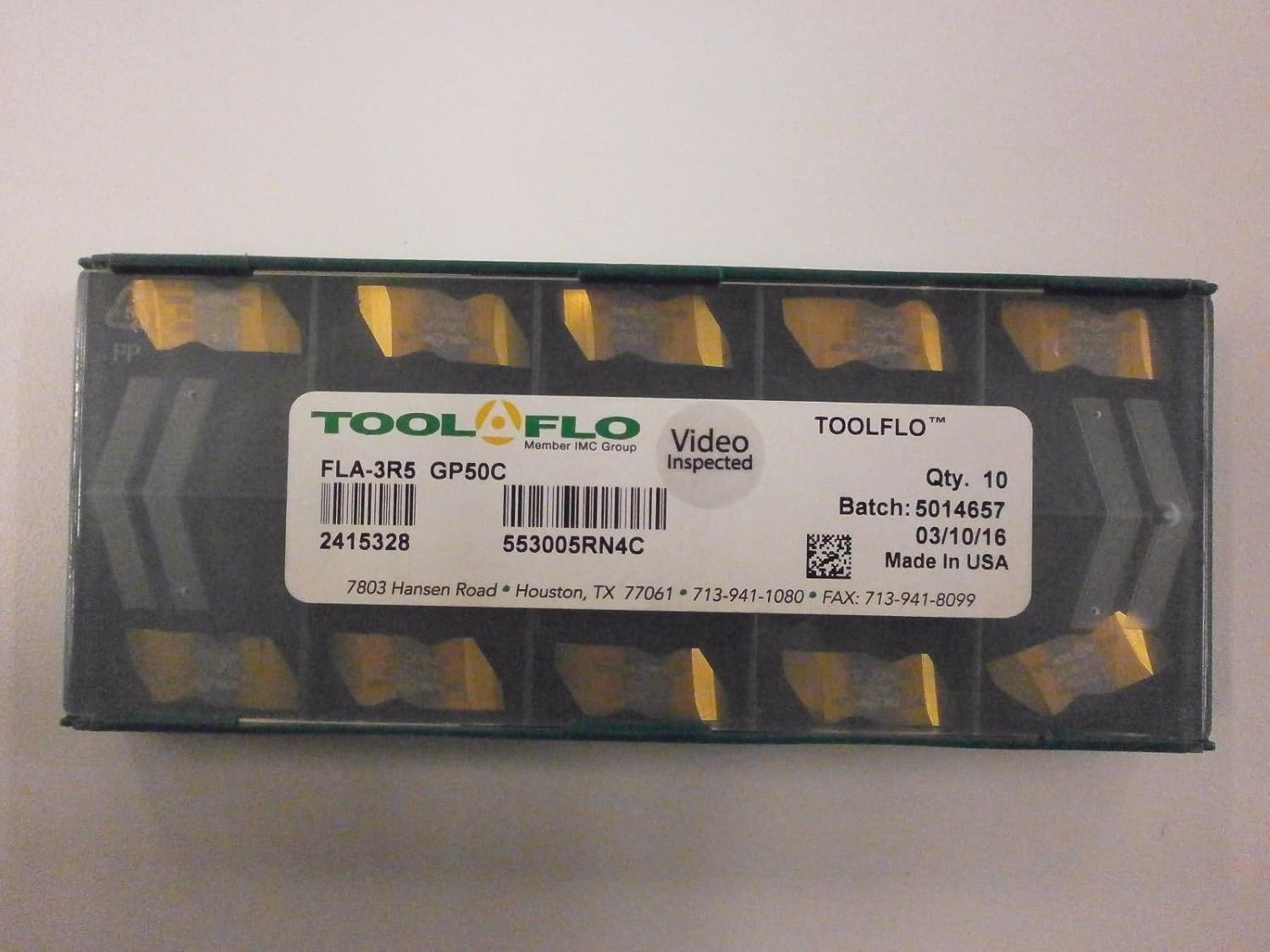 10pc) ToolFlo FLA 3R5 GP50 Top Notch Carbide Acme Threading Inserts NA