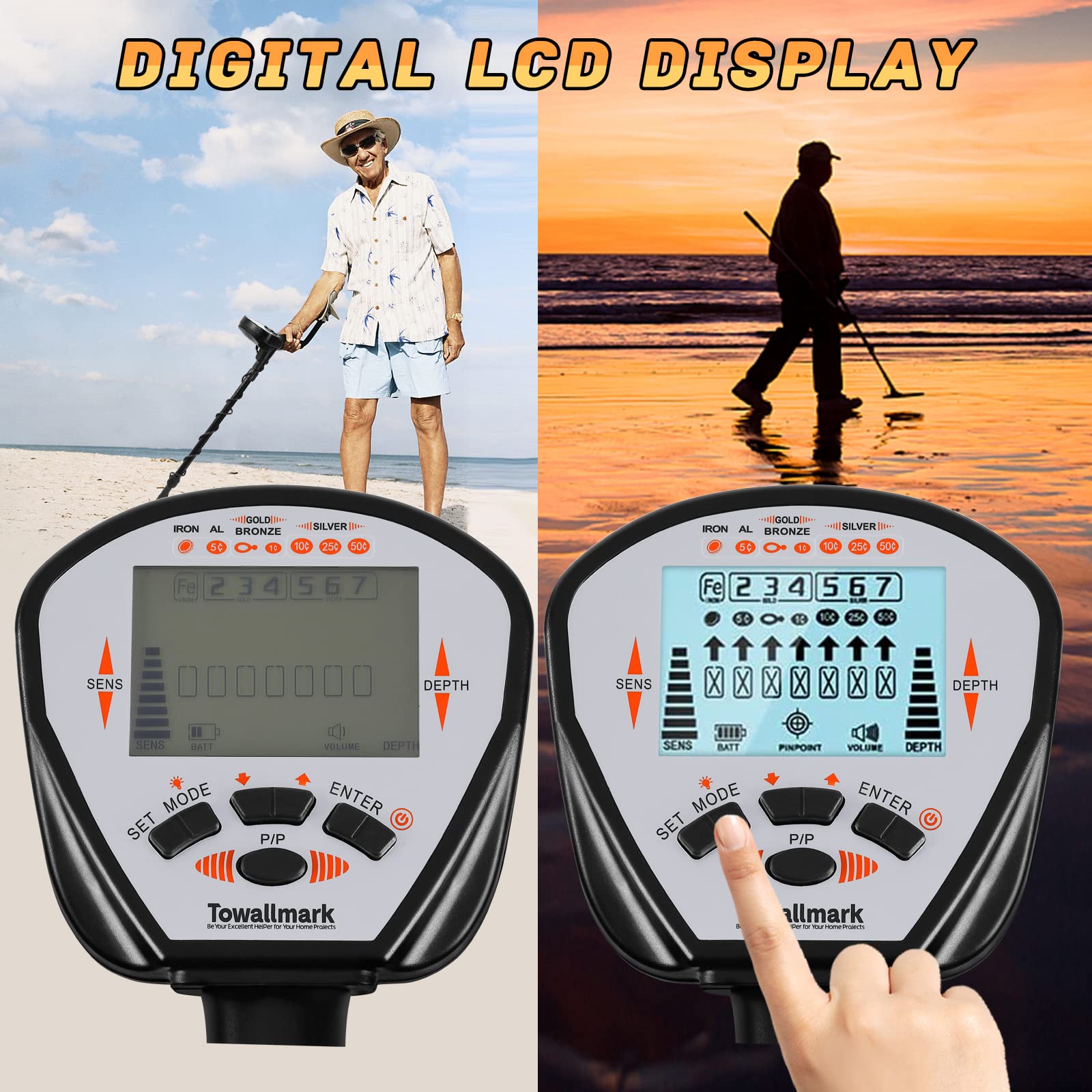 OutarSaick Metalldetektor Für Kinder & Erwachsene – Wasserdichte Suchspule, LCD-Display, Wiederaufladbar, Höhenverstellbar