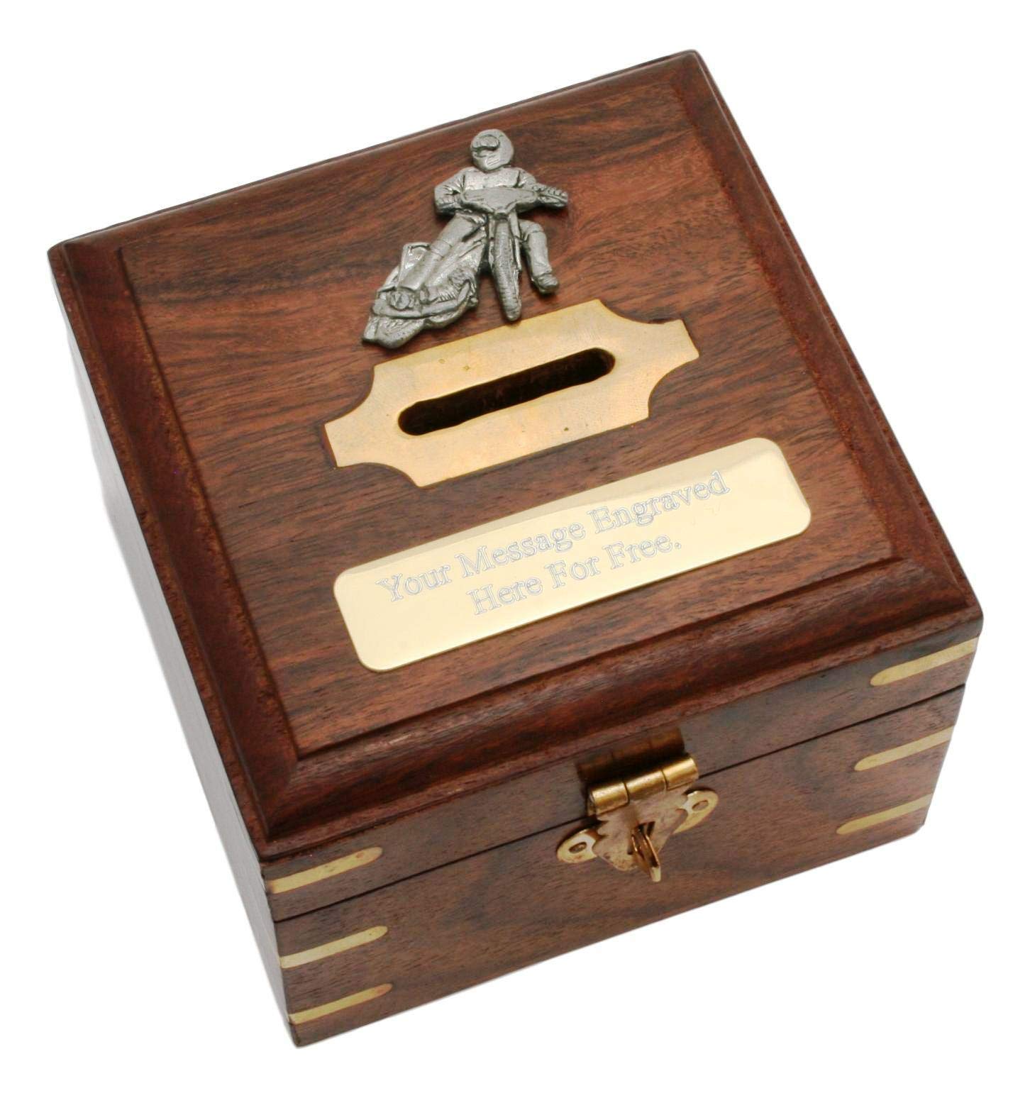 Gamekeepers Cottage gifts Speedway Wooden Money Box Chest With FREE Engraving Gift 340