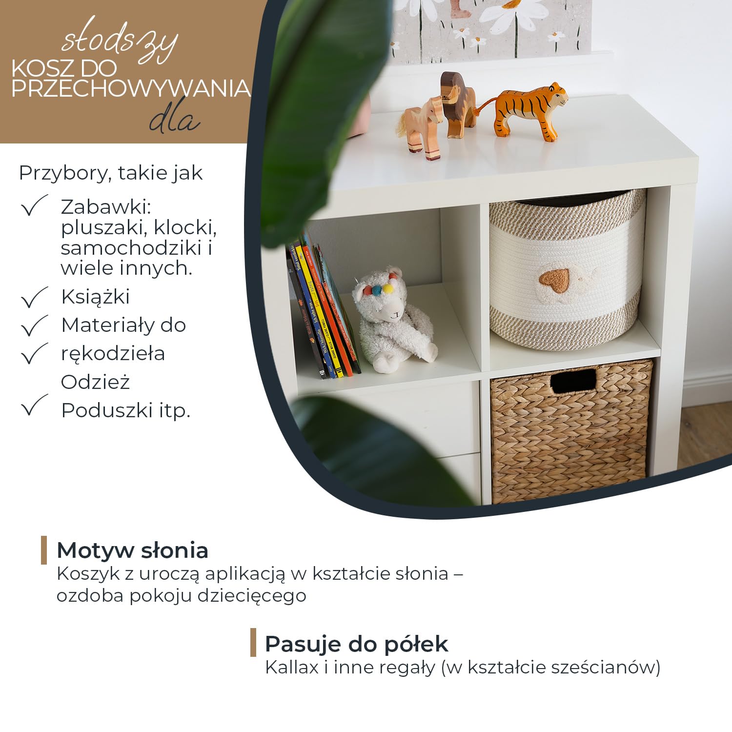 HMF Kosz do przechowywania z uchwytami, kosz do pokoju dziecięcego z bawełny | Słoń | 30,5 x 30,5 cm