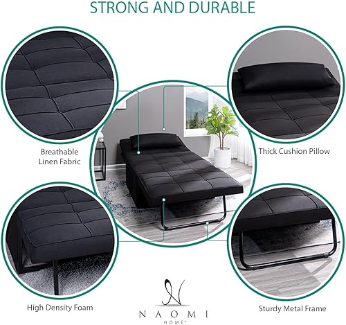 Miniatura 4 de Cama con silla de dormir, cama otomana convertible multifunción 4 en 1, silla de cama de lino transpirable, sofá cama convertible con respaldo