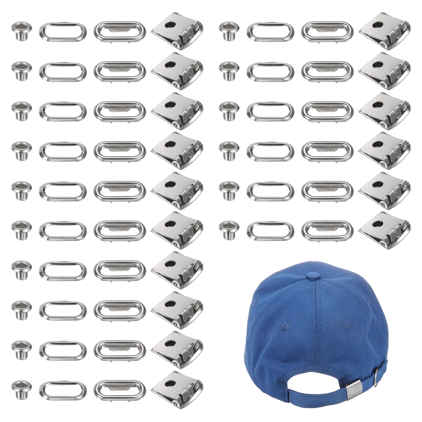 TIXIPEM Stainless Steel Cap Buckle [16Set] - Hat Buckle Replacement Use for Hats Strap Repair- [Matte Silver-5MM Hole Size] Adjustable Baseball Cap