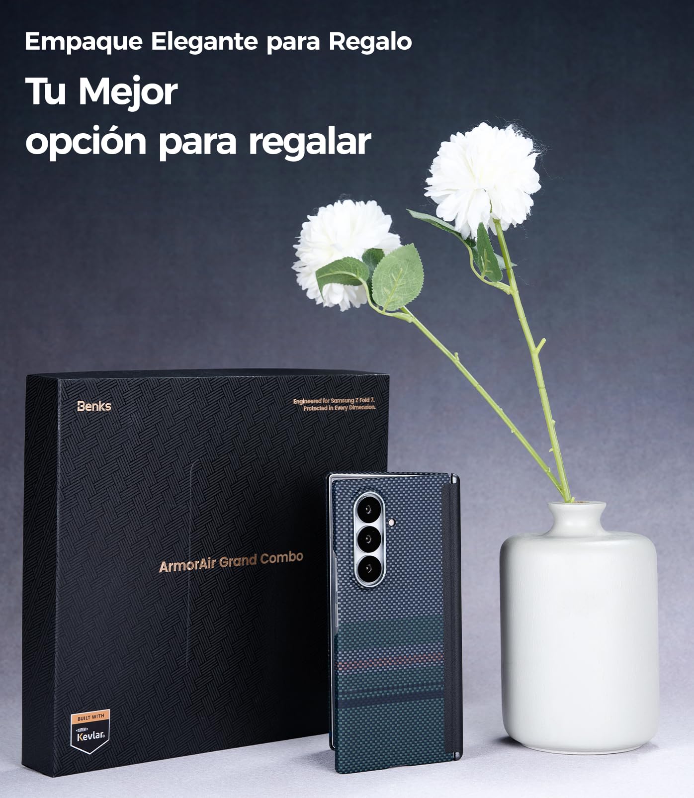 BENKS Funda para Samsung Galaxy Z Fold 7 con Protector de Pantalla, Funda con Protección de Bisagra, Ultrafino Carcasa Magnética de Fibra de Aramida Kevlar y PC, ArmorAir Aurora