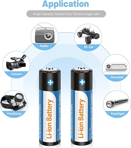 Miniatura 2 de Paquete de 4 baterías de litio recargables 18650, 3.7 V de iones de litio de 2500 mAh con botón superior para faros, linterna, cámara, ventilador
