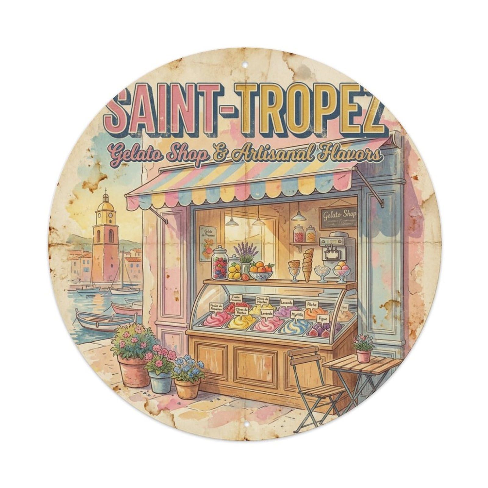 Gelato Shop Artisanal Saint Tropez France Travel Metal Tin Sign