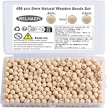 400 Pieces Round Wooden Beads, Natural Wood Beads, Wooden Balls with Hole for DIY Craft Decorations, 8 mm