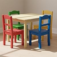 Vista 8 de Humble Crew- Juego de mesa y 4 sillas de madera para niños, gris/azul/verde/amarillo