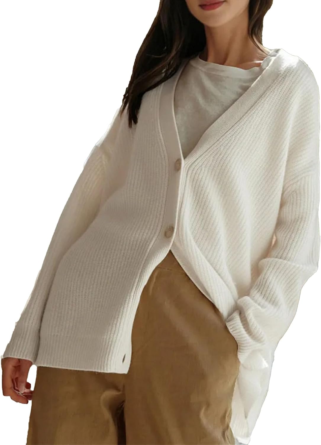 Women Oversized Cardigan Sweater Fashion V Neck Cable Knit Button Front Coats Casual Loose Trendy Tops Outwear