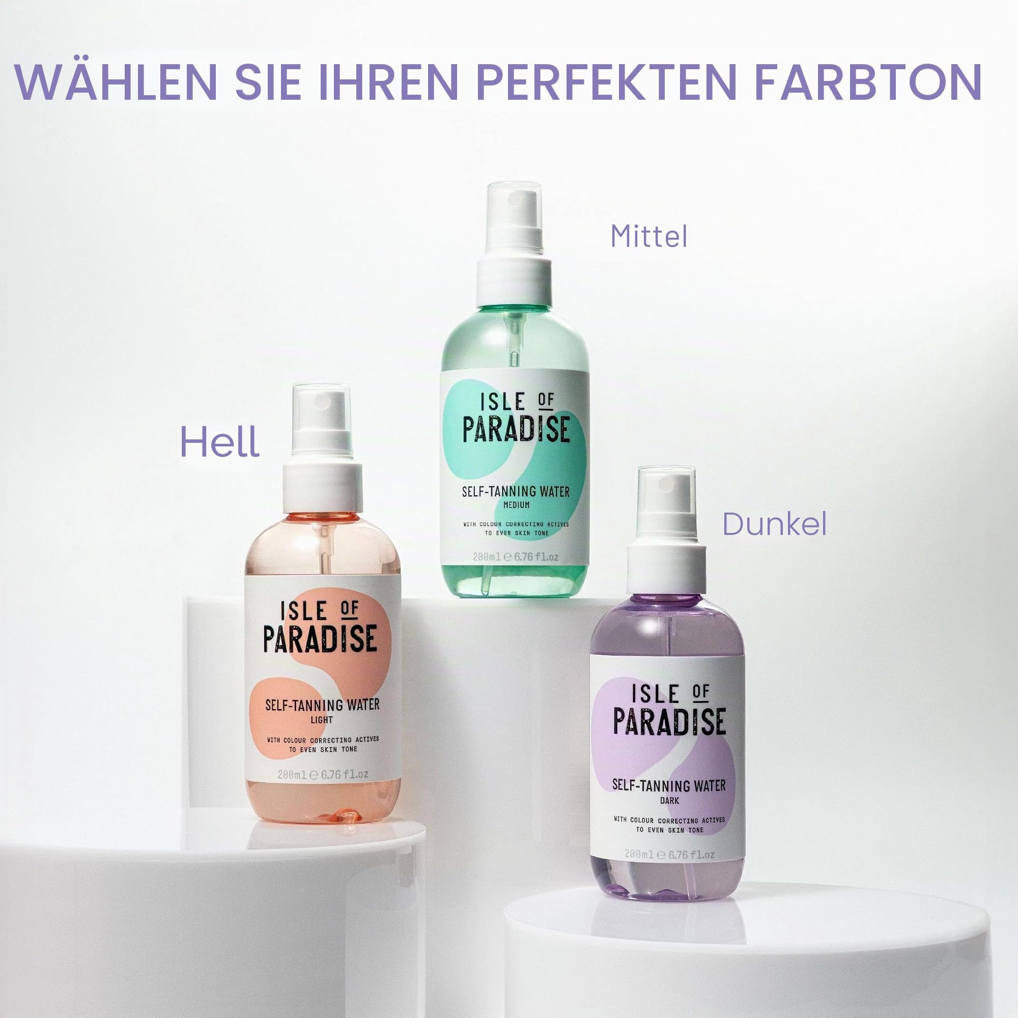 Isle of Paradise Selbstbräunungswasser feuchtigkeitsspendend, natürliche Inhaltsstoffe, vegan, 200 ml, Medium