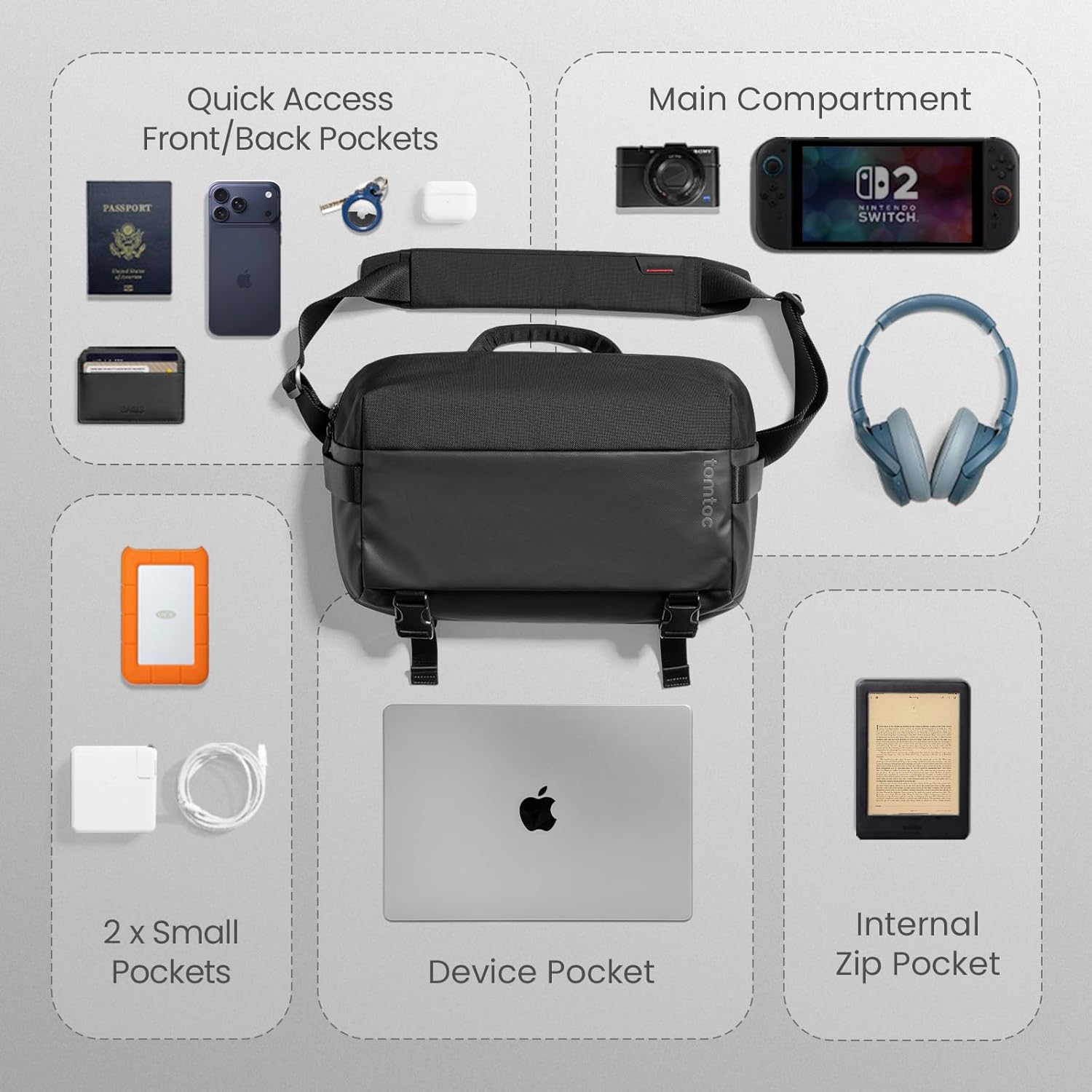 tomtoc Compact EDC Sling Bag 3L-10L, Minimalist Crossbody Bag Chest Shoulder Pack for Men Women, X-pac/Recycled Polyester - Image 8