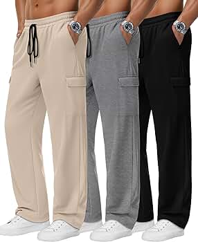 Amazon.com: Neer 3 Pack Men's Baggy Cargo Sweatpants Wide Leg