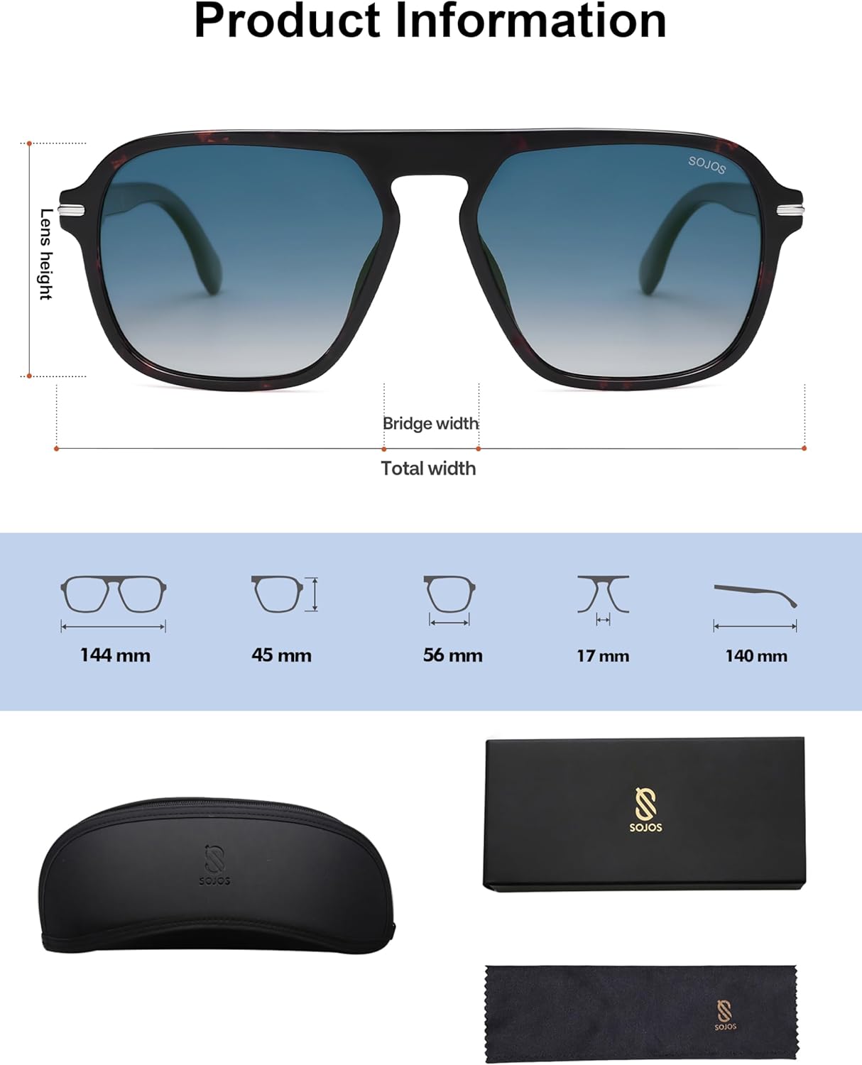 SOJOS Retro Aviator Polarized Sunglasses for Men Women Trendy Vintage Square Pilot Mens Shades SJ2370