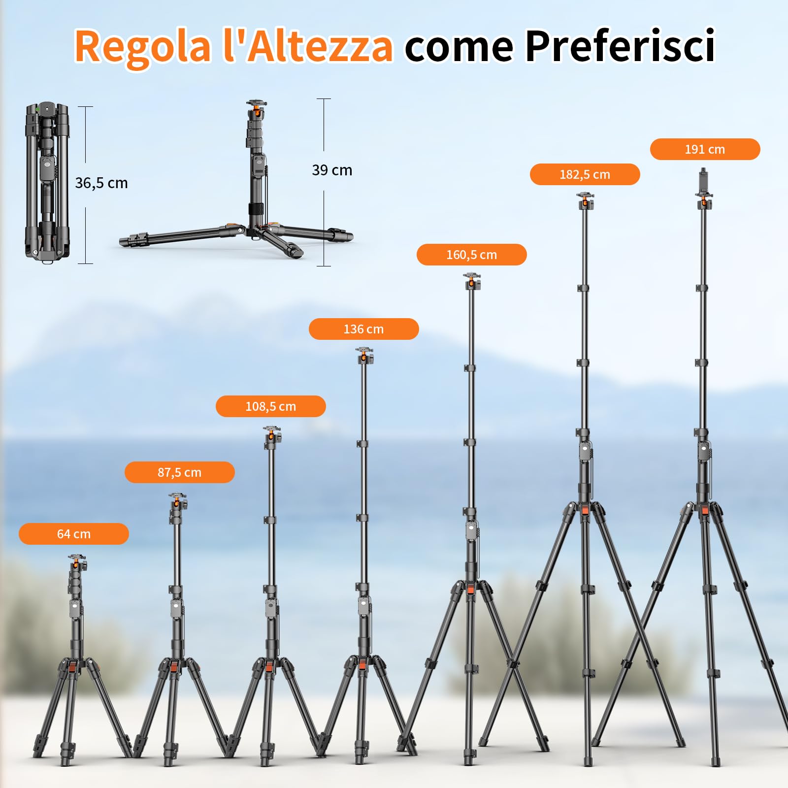 XXZU 191cm Treppiede per Fotocamera, Treppiede Smartphone con Telecomando in Alluminio, Tripod con Supporto per Telefono e Testa a Sfera a 360°, per Fotocamera/Smartphone/Anello Luce/Proiettore