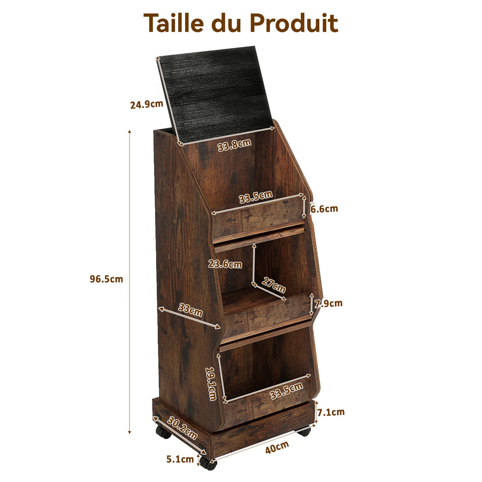 YU YUSING Garde Manger Grillagé Fruits Légumes XXL-3 Étagères avec Roulettes, Rangement Pomme de Terre Cuisine, Boîte à Pain Mobile en Bois avec Couvercle, Chariot Stockage, Fromage, Marron Rustique