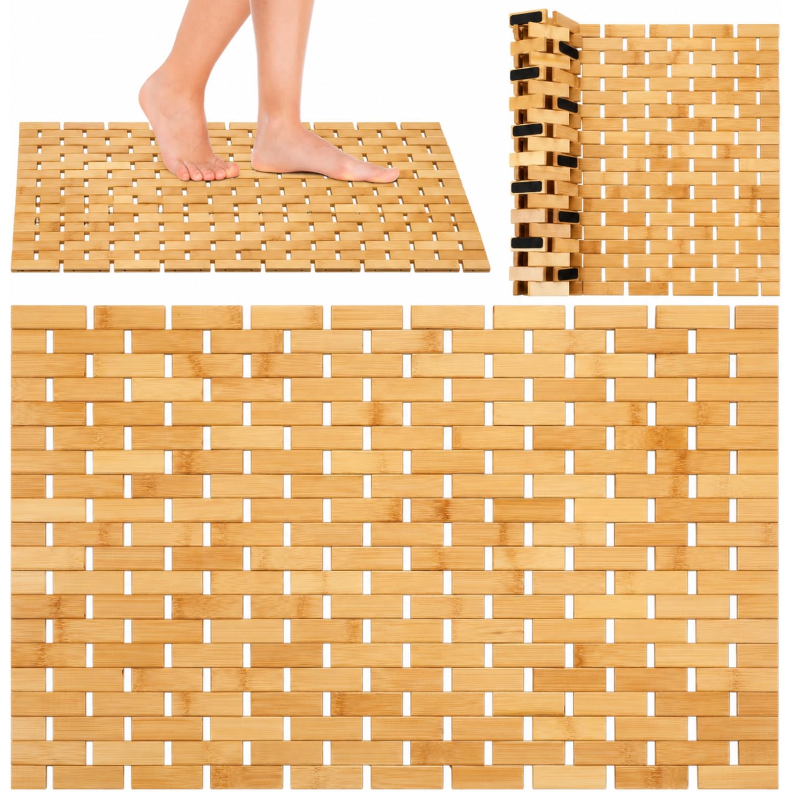 Hoolerry 2 Pcs Bamboo Bath Mats