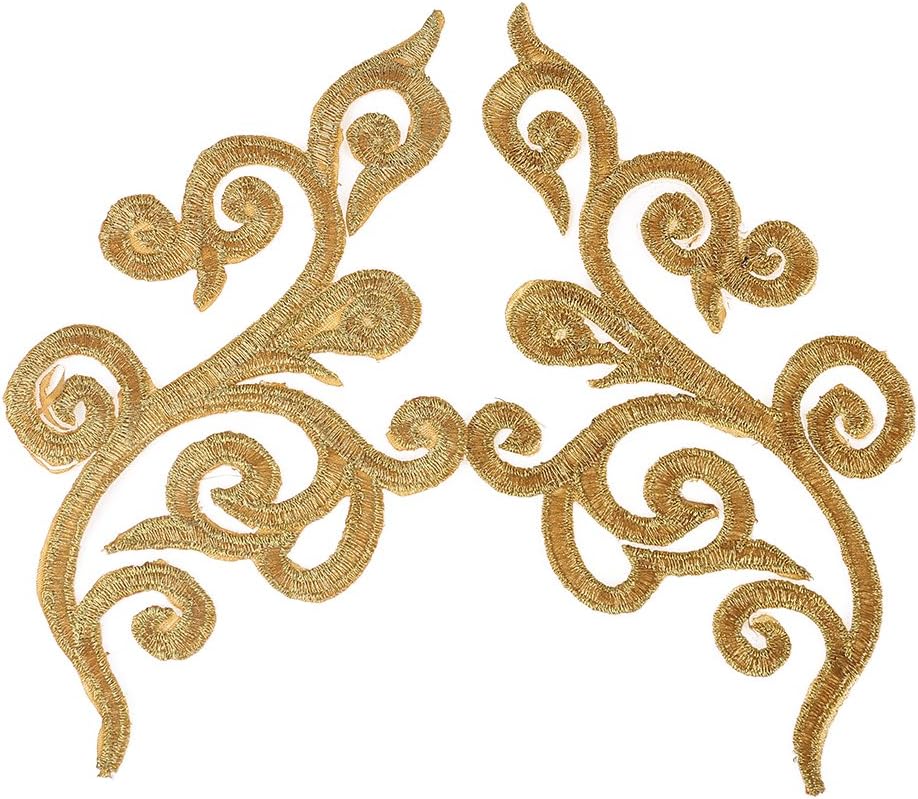 Hongma 2pcs Patches Patch Embroidery Gold Lace Flower Applique Sew Decor for DIY Crafts T-shirt Coat Pants