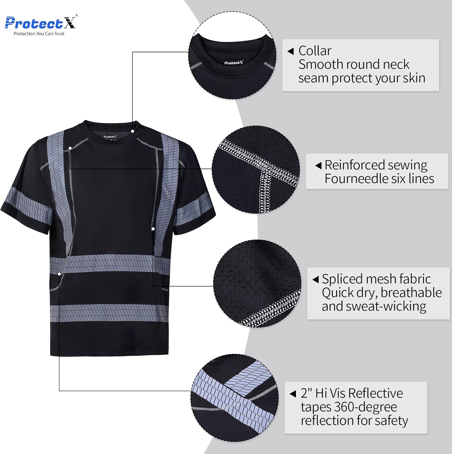 ProtectX High Visibility Short Sleeve Shirts Reflective Hi Vis Safety Shirts for Men and Women Shirts for Construction 1 Pack - Image 3