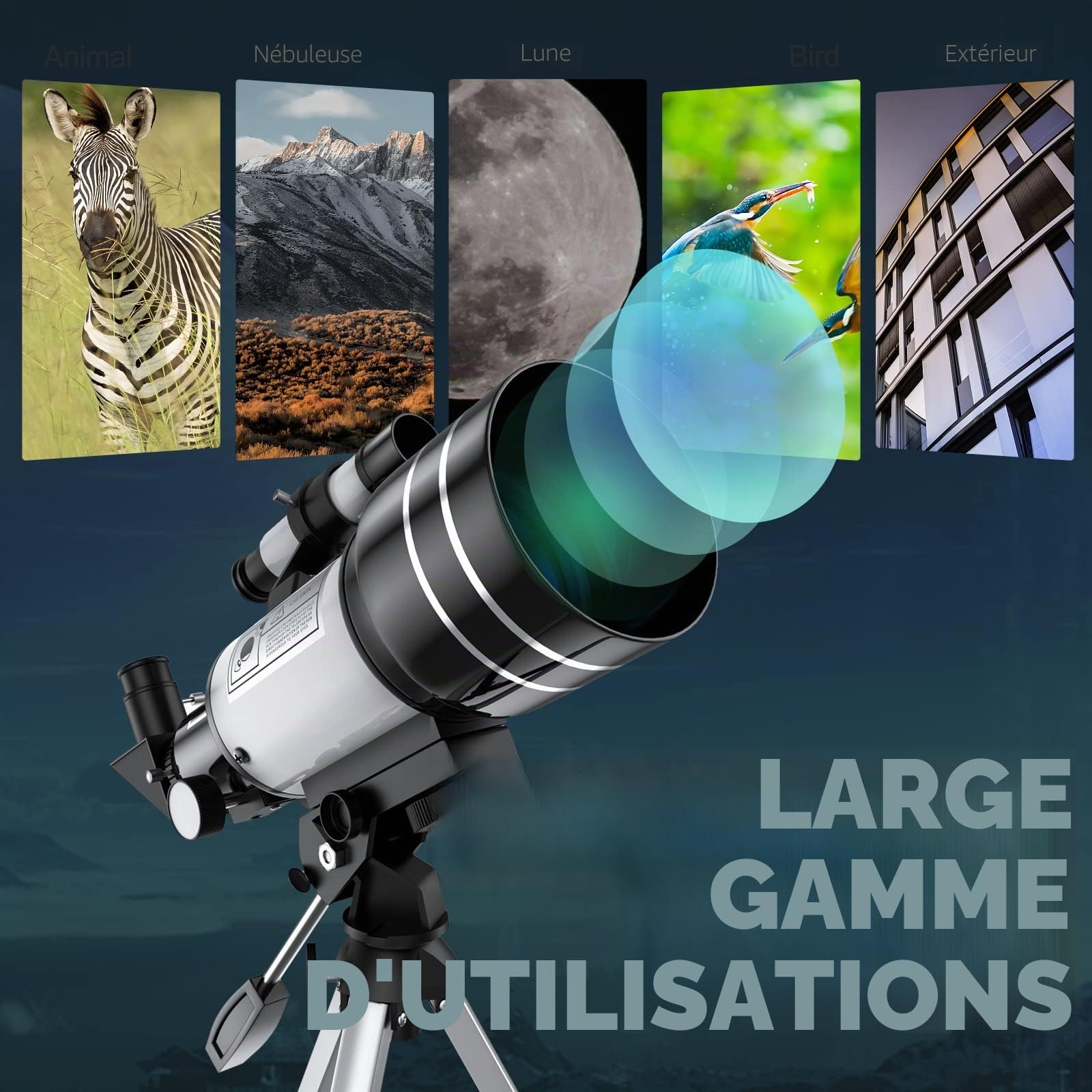 Télescope pour débutants Enfants, Ouverture de 70 mm, Ouverture de 400 mm,Télescopes réfracteurs pour débutants en Astronomie, télescope de Voyage Portable Cadeaux pour Amateurs d'astronomie