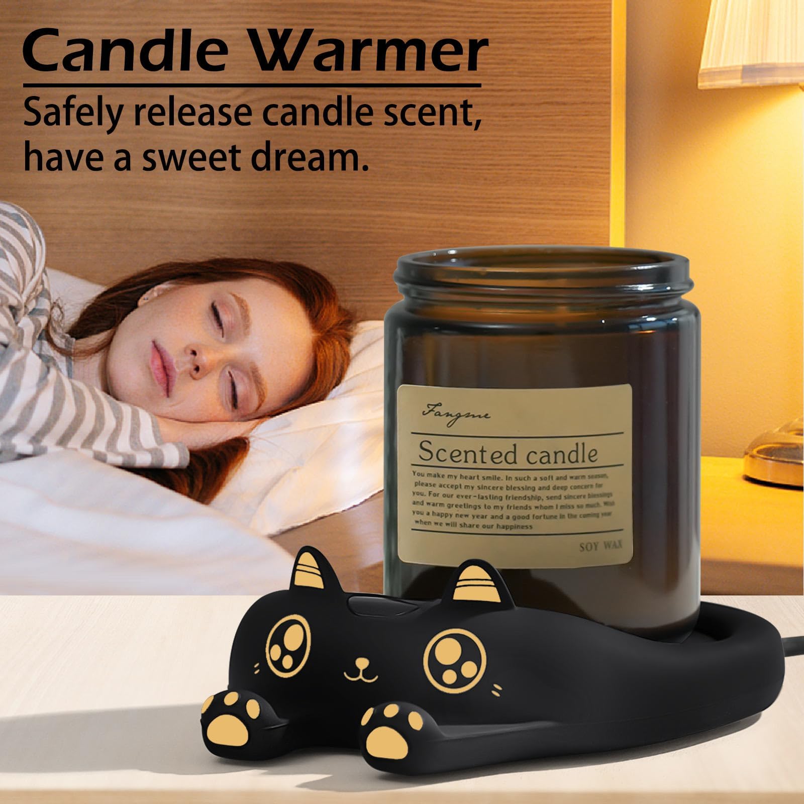 PUSEE Coffee Mug Warmer & Cute Cat Mug Set, Coffee Cup Warmer for Desk with Auto Shut Off, Beverage Warmer with 3 Temp Settings, Candle Warmer Coffee Warmer with Mug Set for Christmas & Birthday Gifts: Ador Black