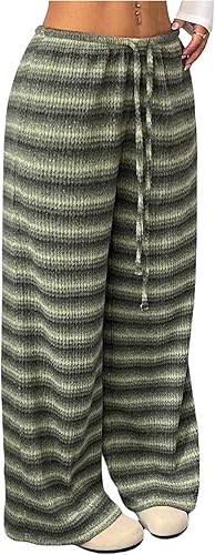 SOLY HUX Women's Striped Wide Leg Pants Drawstring Elastic Waist Baggy Lounge Pa