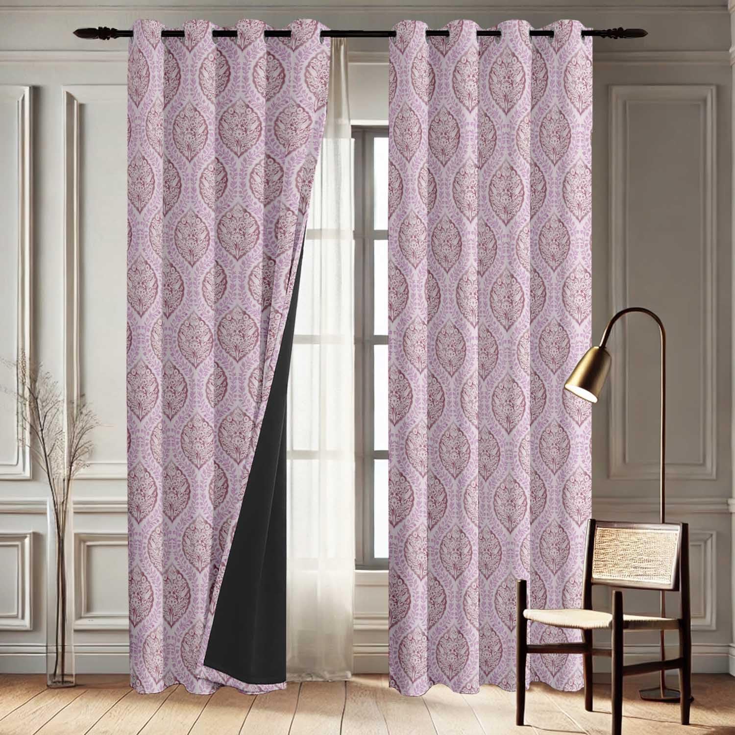 Paisley Arch Design Blackout Curtains - Set of 2 Panels, 42 x 63 Inches Each - Light Blocking & Thermal Insulated Drapes with Grommet Top for Bedroom & Living Room - Pink