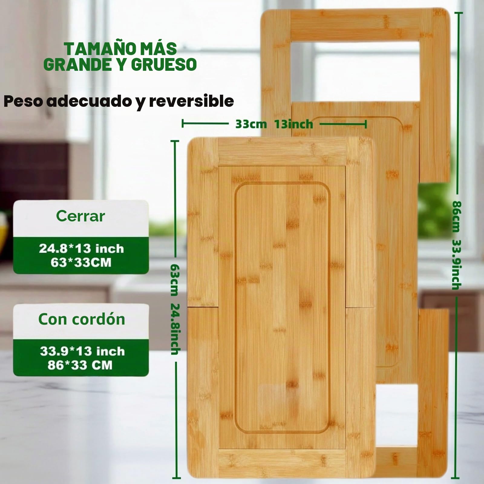 Tabla de cortar para fregadero de cocina, tabla de cortar extensible con bandeja de goteo, tabla de cortar de bambú, tabla de cortar extragrande, tabla de cortar montada en fregadero