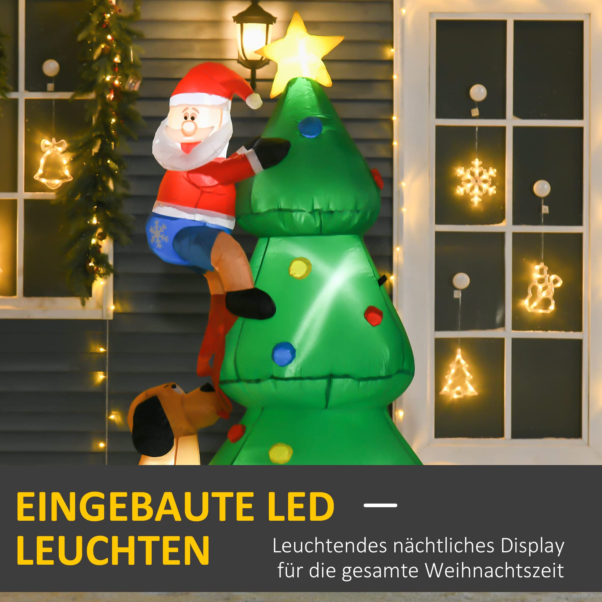 180cm Aufblasbarer Weihnachtsbaum mit LED-Lichtern Weihnachtsmann Hund | Aufblasbare Weihnachtsdekoration, Weihnachtsdeko Außenbereich, Dekoration für Weihnachten, Hof, Garten, Rasen