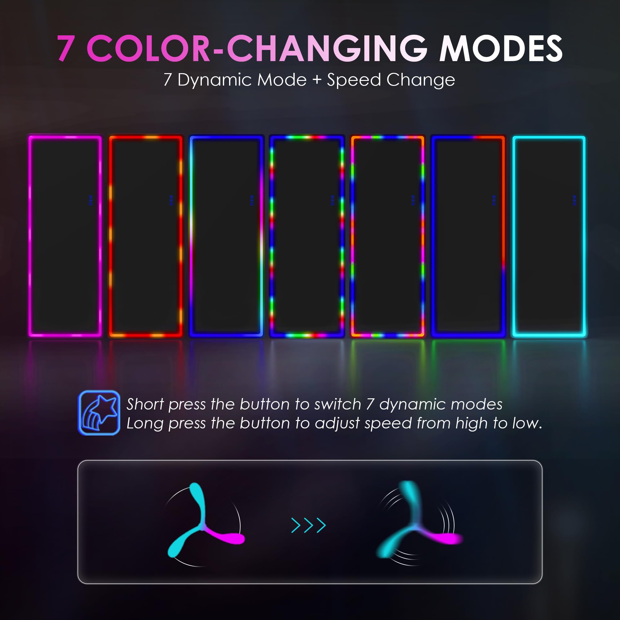 LVSOMT RGB Ganzkörperspiegel mit Beleuchtung, 153x50cm Standspiegel Ganzkörperspiegel Ohne Rahmen, LED Wandspiegel Groß für Schlafzimmer Wohnzimmer, 7 Dynamische Modi und 7 Farben Licht, Weiß