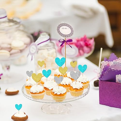 Miniatura 6 de Rsstarxi Paquete de 30 adornos para cupcakes con forma de corazón con purpurina, baby shower, comida y postres, decoración para despedida de
