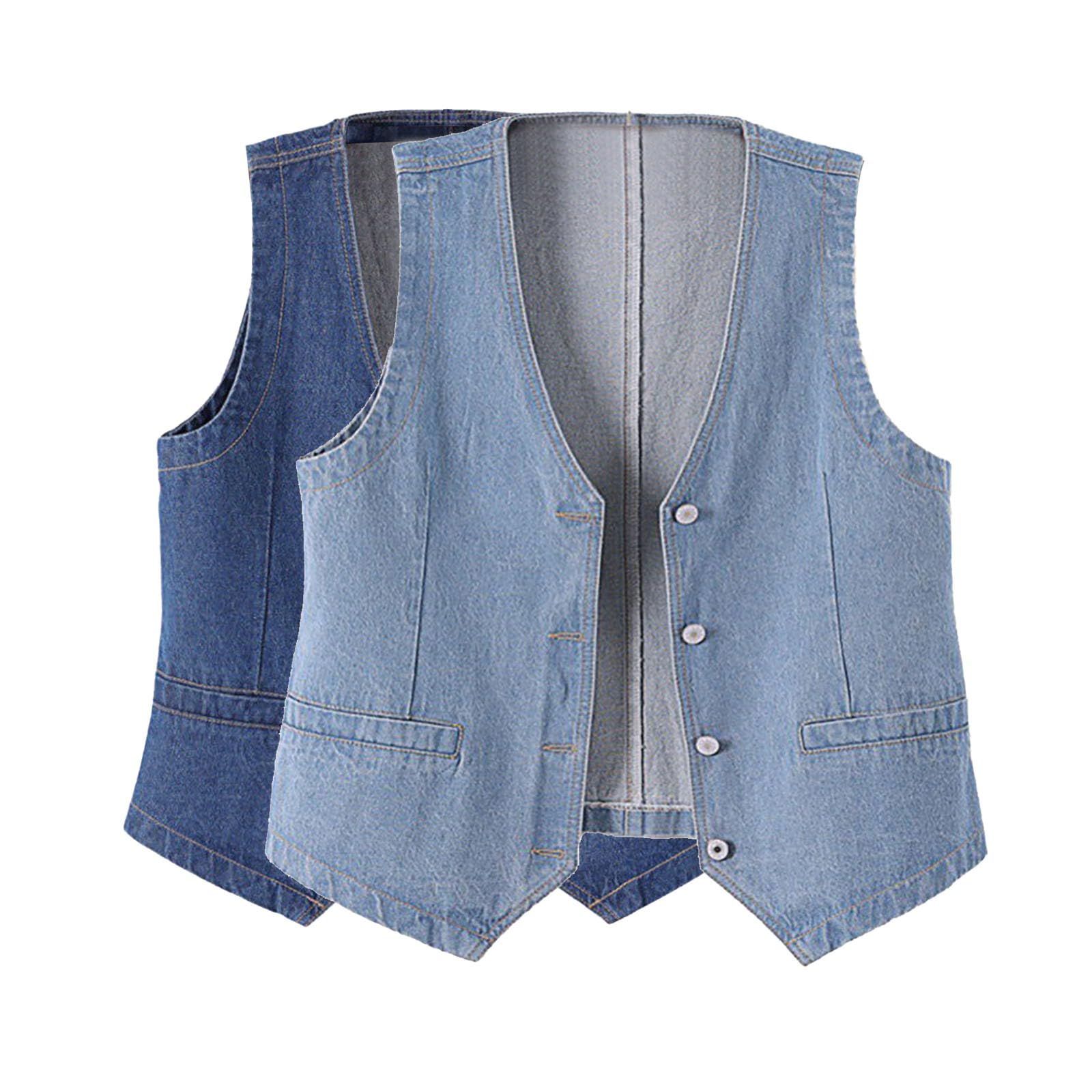Gilet in jeans da donna, corto, senza maniche, scollo a V, abbottonatura, alla moda, streetwear, denim gilet, Y2k, canotta senza pancia, streetwear, gilet in jeans