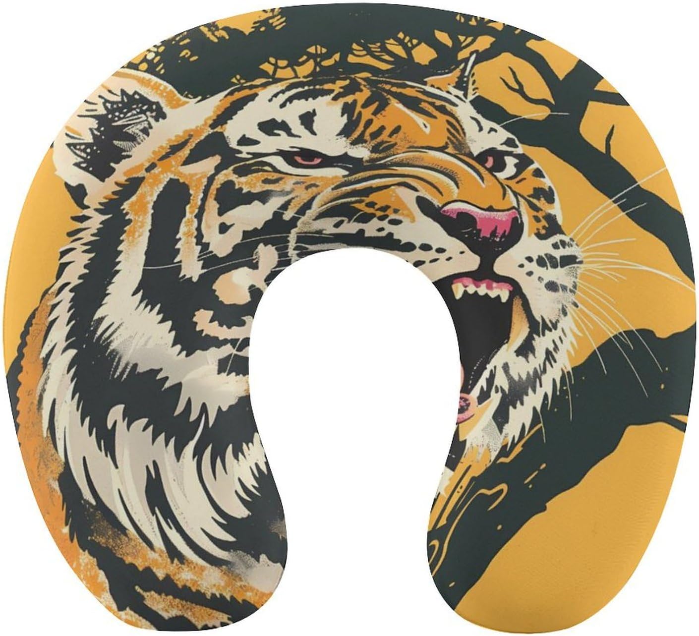 Roaring Tiger Sun Tree Funny Travel Pillow U Shaped Memory Foam Neck Pillows Portable for Flight Car Home Office