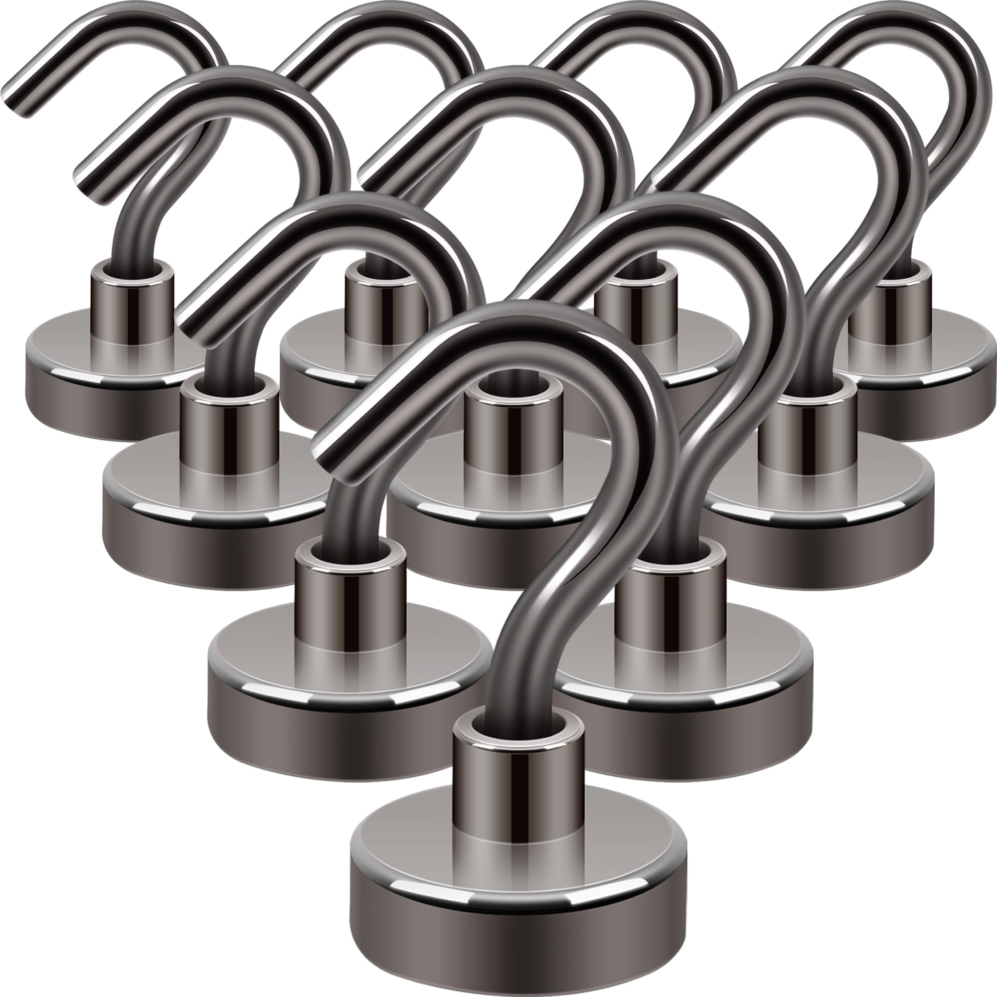 Magnetic Hooks,30lb+ Heavy Duty Earth Magnets with Hook for Refrigerator, Extra Strong Cruise Hook for Hanging, Magnetic Hanger for Cabins, Grill (Gunblack, 10 Pack)