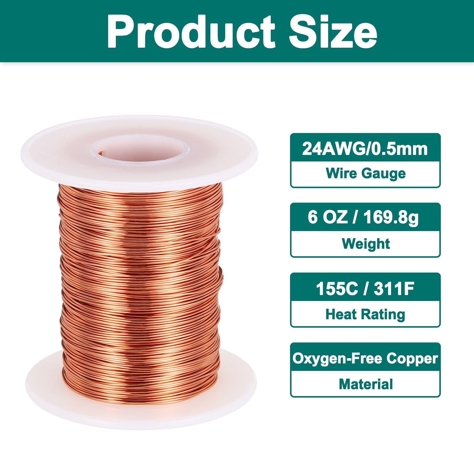 sourcing map Cable magnético 24 AWG alambre cobre esmaltado calibre 24 bobina 6 onzas 155 C