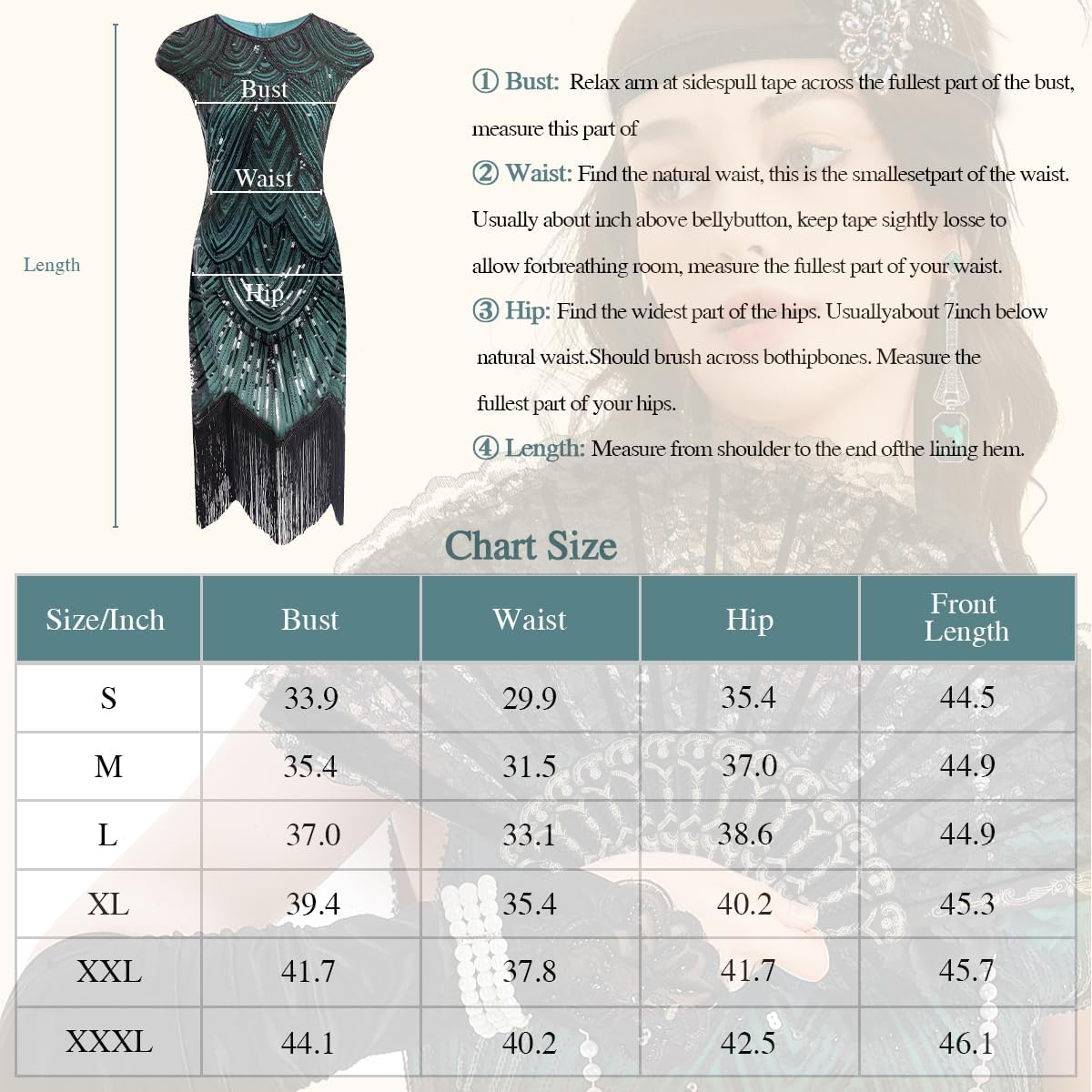 Women's Flapper Dresses 1920s Sequin Fringe Beaded Cocktail Crew Neck Dress Roaring 20s Accessories Vintage Lace Fan Headband - Image 4